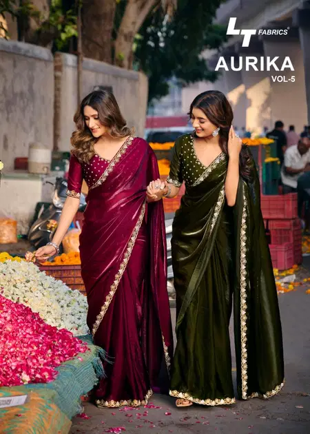 Aurika Vol 5 By LT Nc Malai Silk Embroidery Bulk Saree Orders In India
